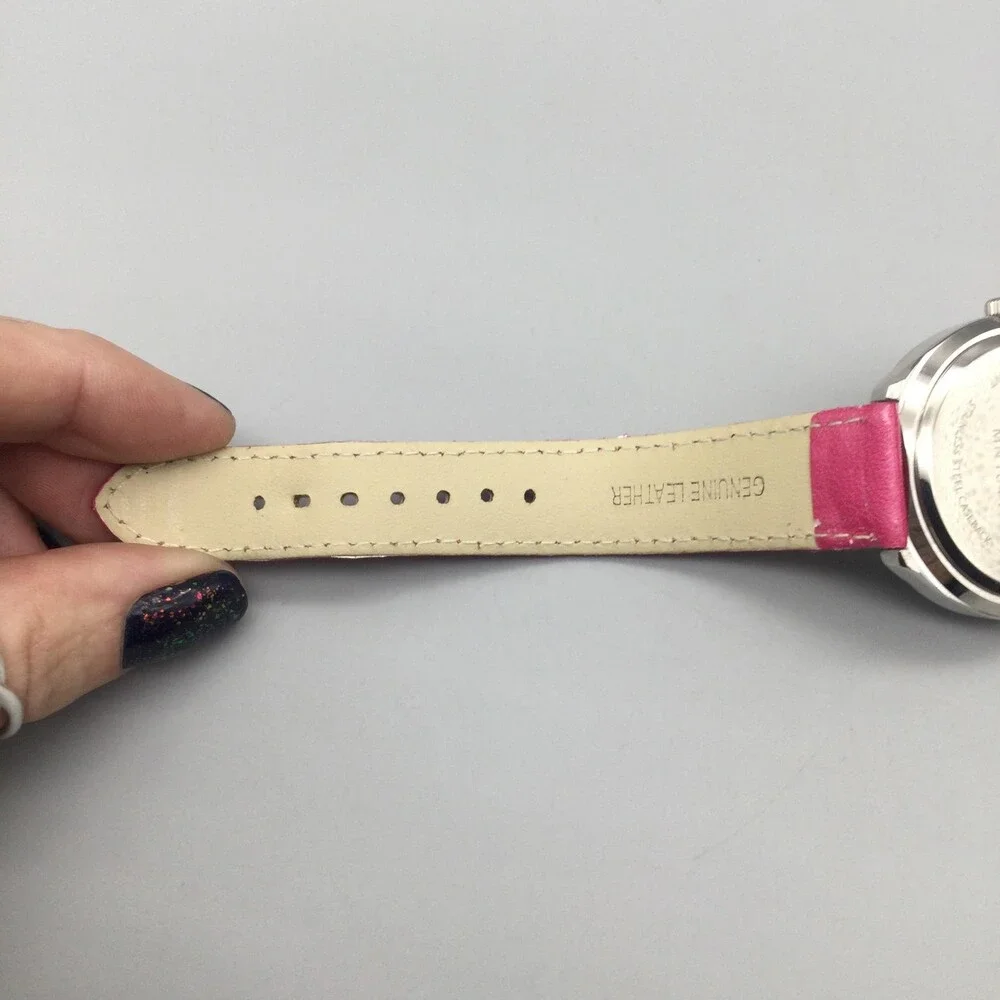 Disney Minnie Mouse Womens Watch 40mm MOP Dial Pink Leather MN1044 New Battery
